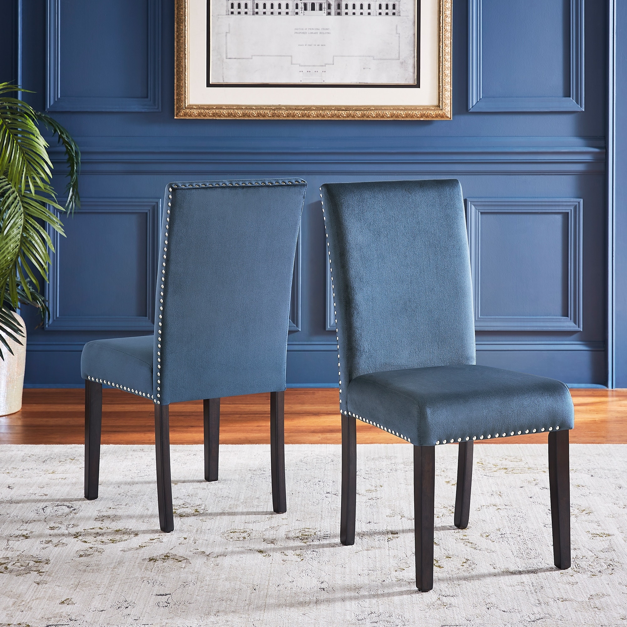 iNSPIRE Q Classic Balmforth Nailhead Velvet Upholstered Dining Chairs (Set of 2)
