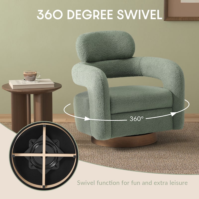 Bayville Sherpa Swivel Chair With Round Storage Ottoman 2-Piece Set