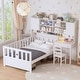 preview thumbnail 1 of 34, Twin Size Kids Student Platform Bed with Bookshelf Headboard, Built-in Desk and Matching Chair Suit for Kids Bedroom or Dorm White - Twin