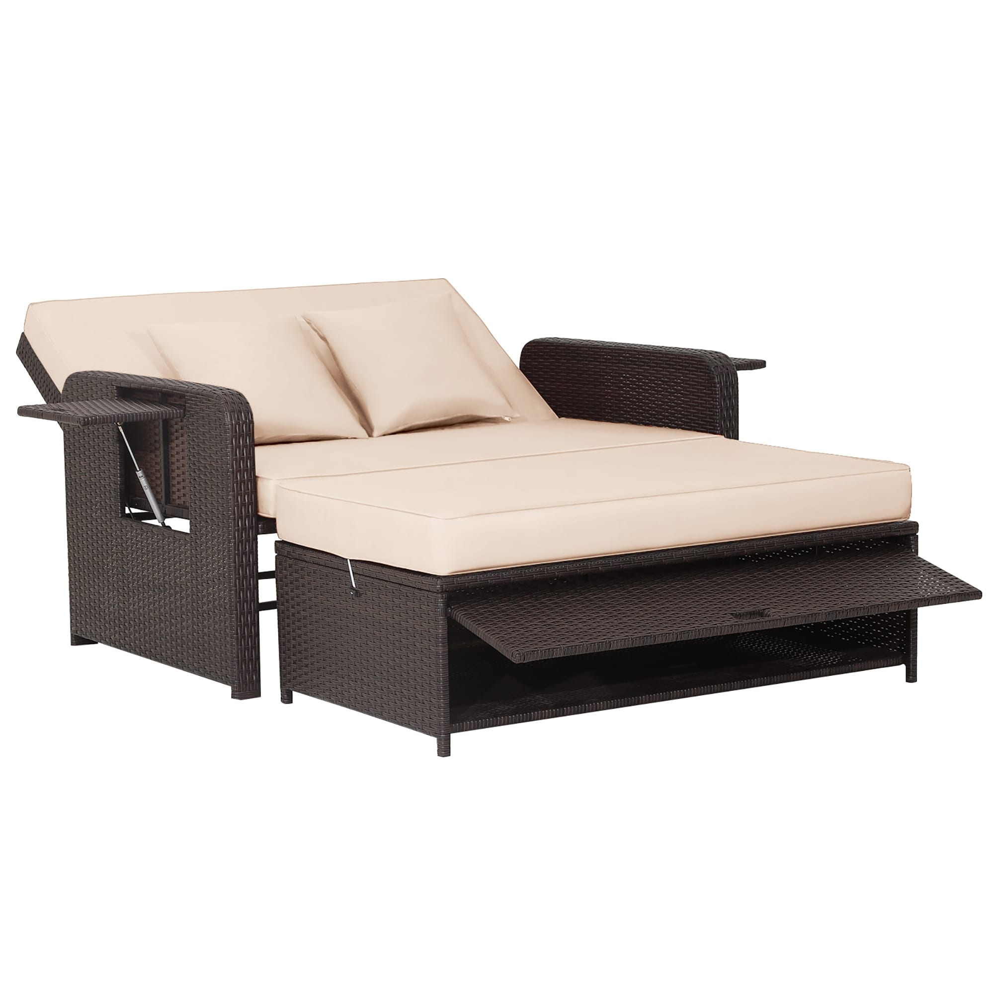 Double lying bed chaise lounge chair set garden rattan wicker outdoor love seat sales