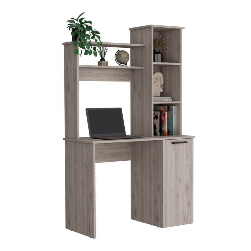 Contemporary Writing Desk with Spacious Work Surface, Hutch Storage, and Stylish Shelves for Home Office Organization