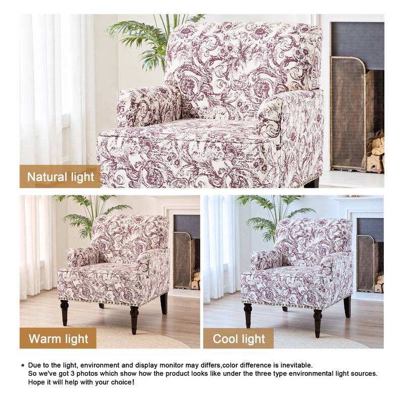 Linen Upholstered Armchair Nailhead Trim Accent Chair