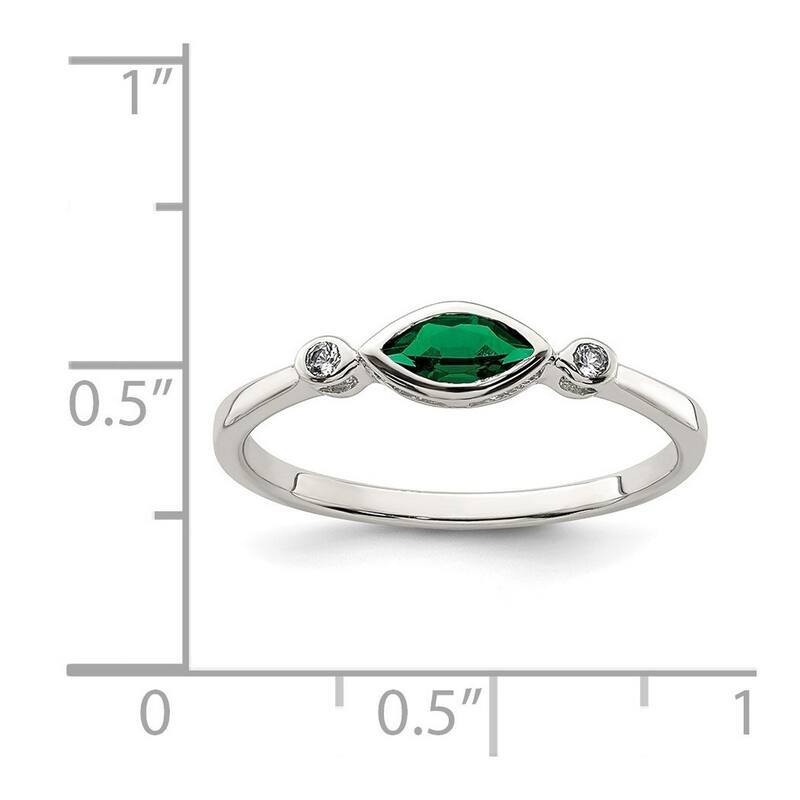 Curata 925 Sterling Silver Polished Created Emerald and White Topaz Ring