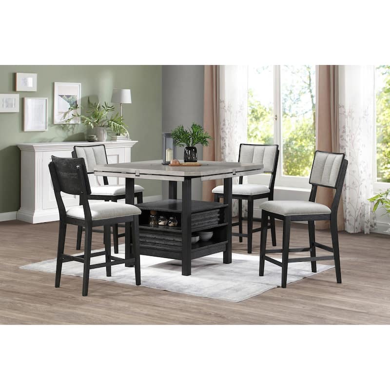 2pc Black/light Grey Counter Height Chair Counter Stools Full Back Wood Fabric Wooden Dining Room Furniture