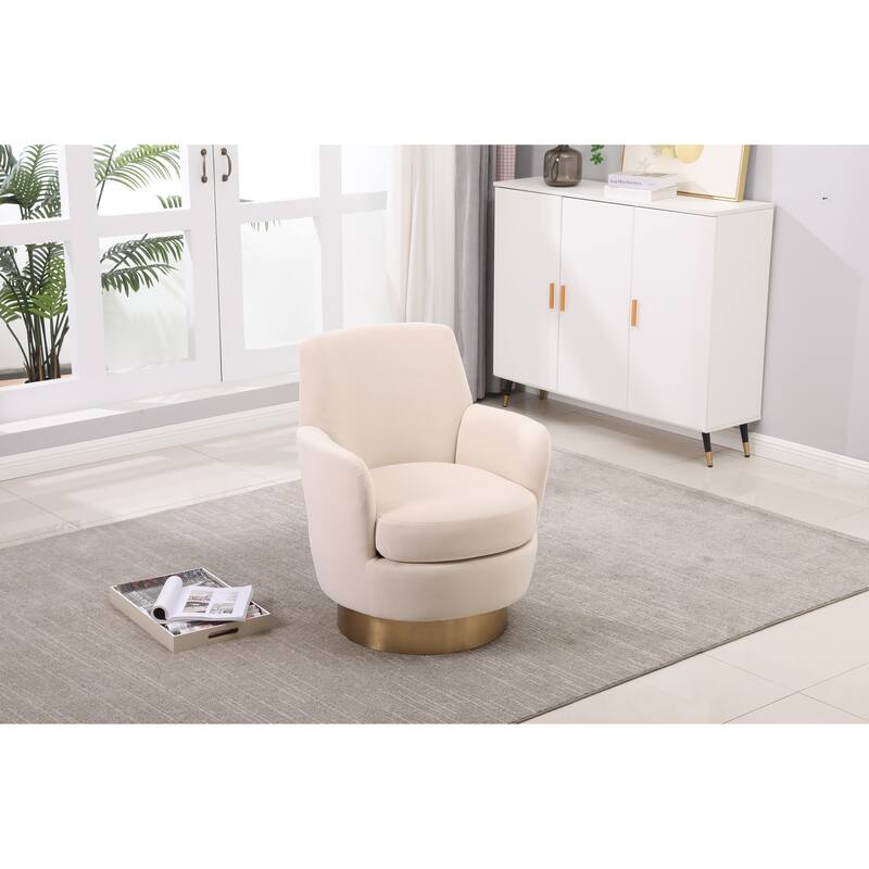 Velvet Swivel Barrel Chair with Gold Base & High-Density Foam
