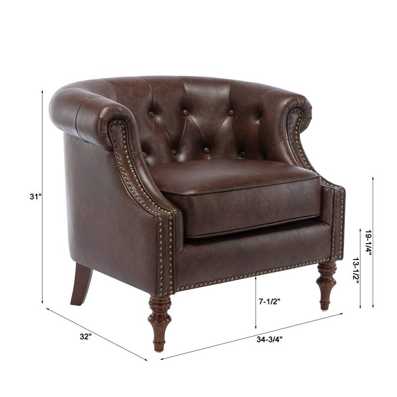 Cleveland Button Tufted Brown Faux Leather Accent Chair by Greyson Living