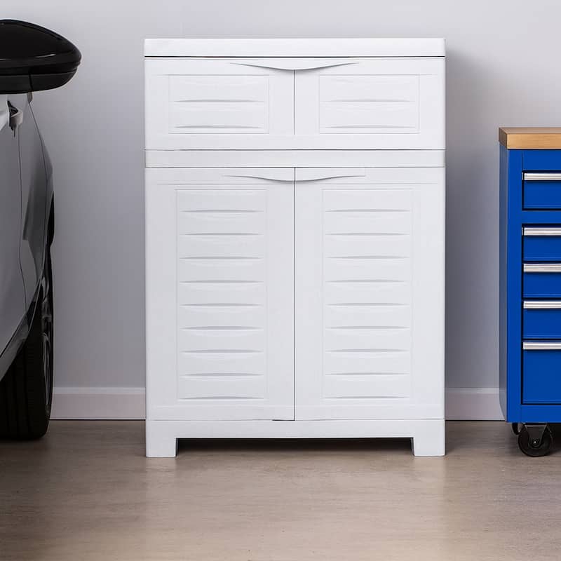 Plastic Storage Cabinet with Adjustable Shelf and Drawer