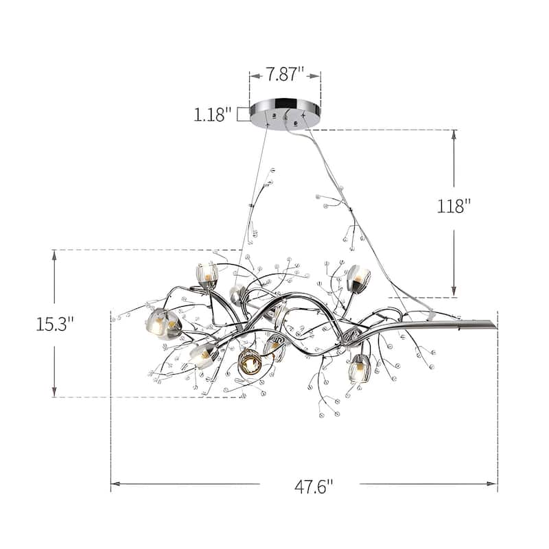12 - Light Dimmable Tree Like Branch Chandelier Roses Flowers Nature Inspired - N/A