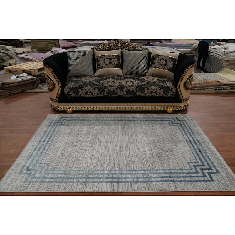 Machine Made Oriental Polyester Carpet Geometric Greys & Charcoal Distressed Area Rug - 7' 5'' X 5' 2''