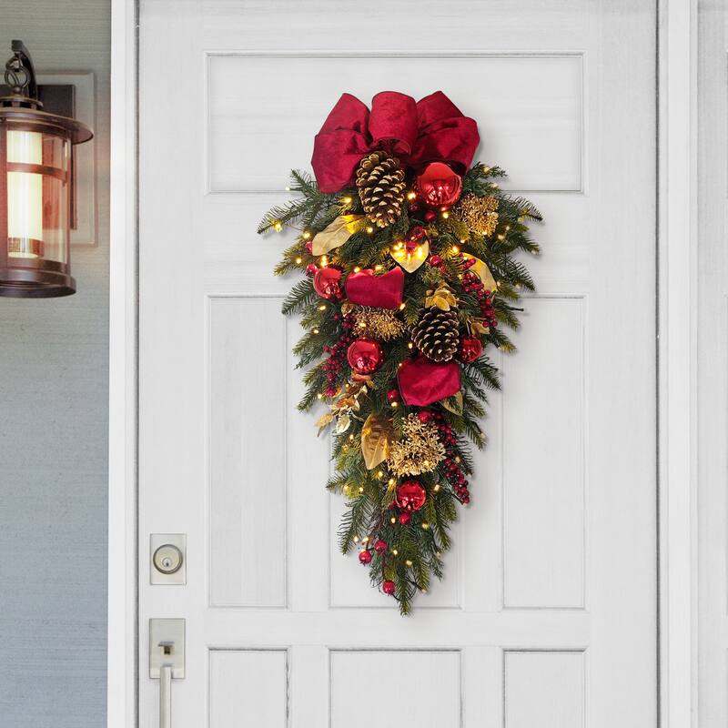 Puleo International 28" Pre-Lit Adorned Swag Battery Operated with LED Lights - Red