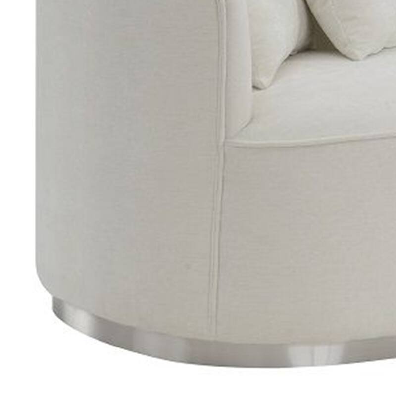 Oggy 83 Inch Sofa, 4 Throw Pillows, Barrel Shape, Soft Beige Chenille