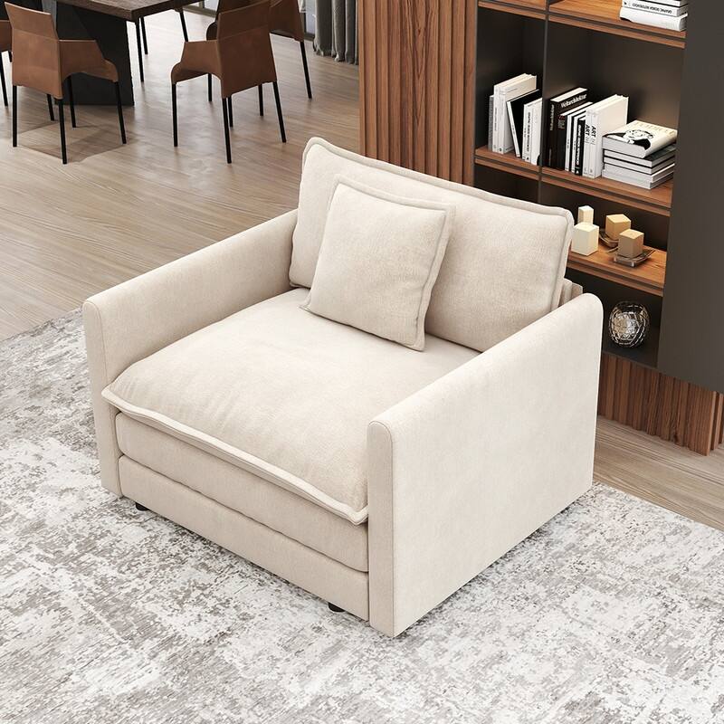 Modern Living Room Set, Upholstered Chenille Sofa with Pillows for Living Room, Chenille