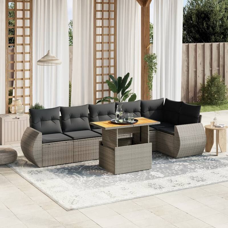 vidaXL Patio Sofa Set with Cushions Lounge Set Outdoor 7 Piece Poly Rattan - Grey - form1