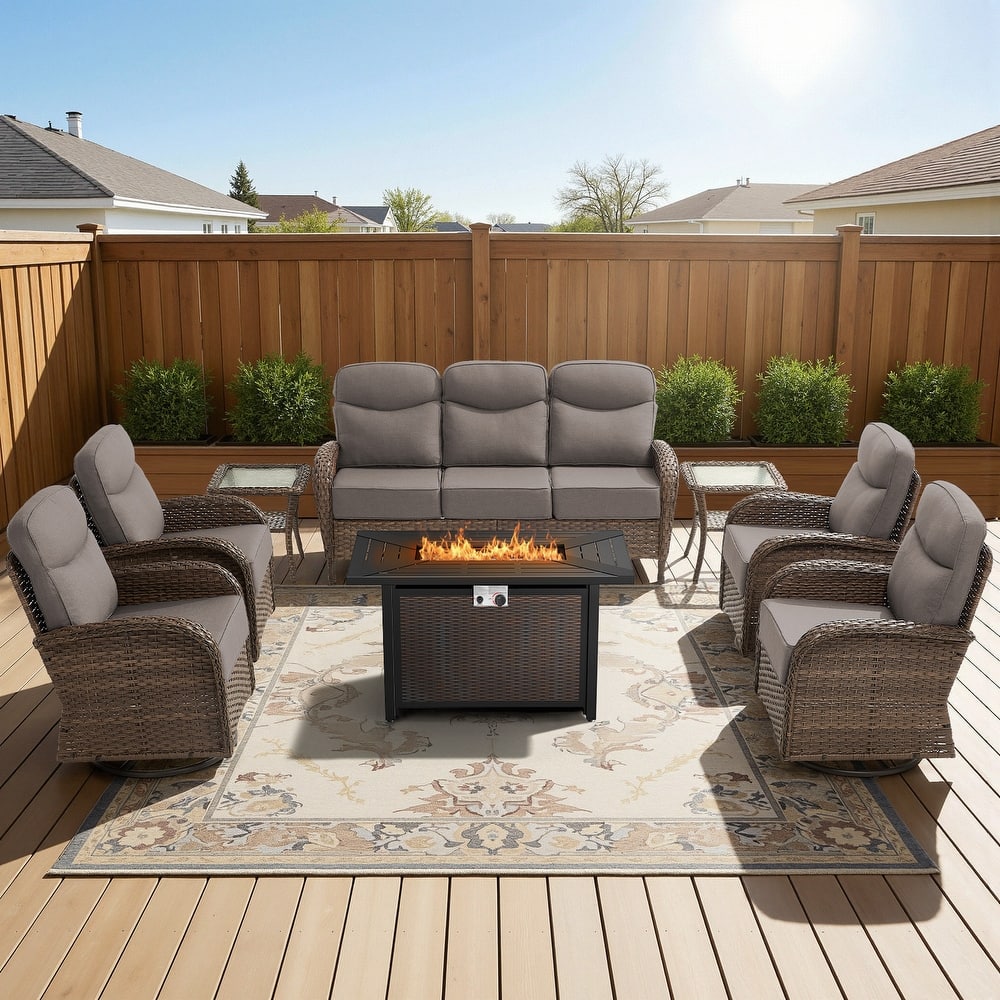 Meyreso 8-Piece Wicker Outdoor Patio Fire Pit Sofa Set with 6-Inch Thick Cushions