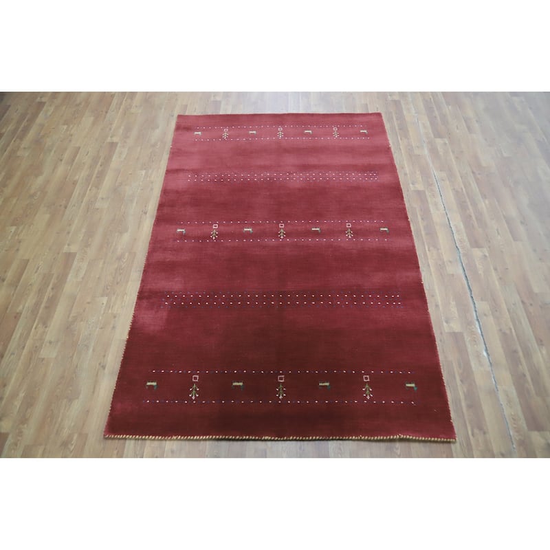 Hand Knotted Oriental 100% Wool Carpet Tribal Animal Pictorial Red Gabbeh Area Rug - 7' 7'' X 4' 10''