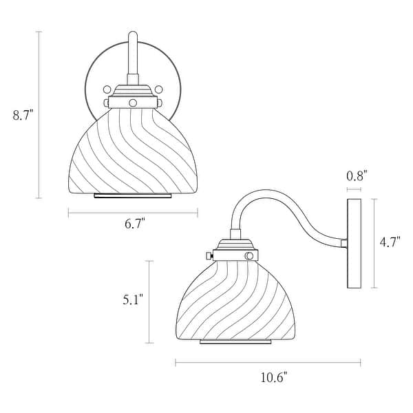 Draki Mid-century Modern Gold Unique Dome Glass Bathroom Light Crooked Vintage Armed Wall Sconce - W 6.7" x H 8.7" x D 10.6"