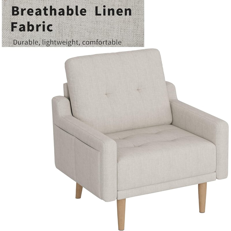 Mid Century Modern Accent Chair,Upholstered Armchair,Comfy Reading Chair with Wood Legs,Fabric Single Sofa Chair