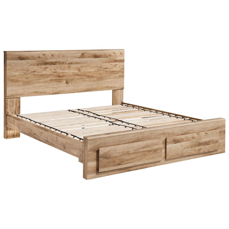 Oma King Panel Storage Bed, 2 Footboard Drawers, Rustic Brown Wood