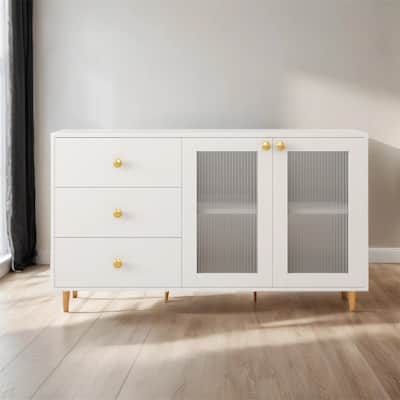 Modern Wood Side Cabinets with Glass Doors and Drawers