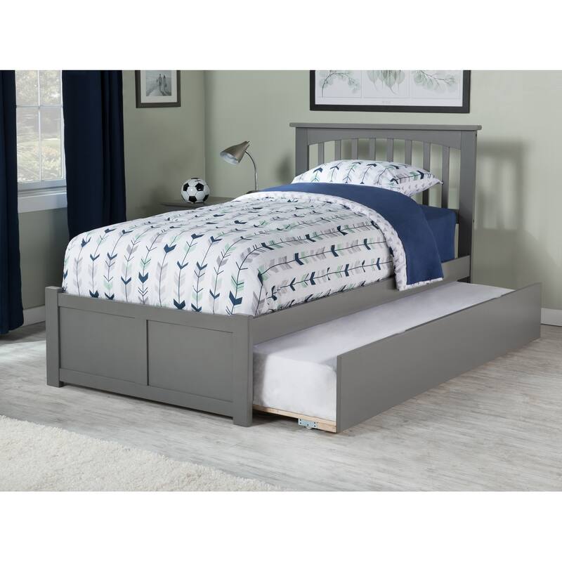 Mission Platform Bed with Footboard and Twin XL Trundle - Grey - Twin XL