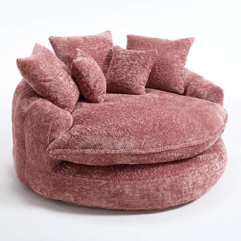 55" Modern Long Polyester Foam Round Bean Bag Sofa Chair with Pillows