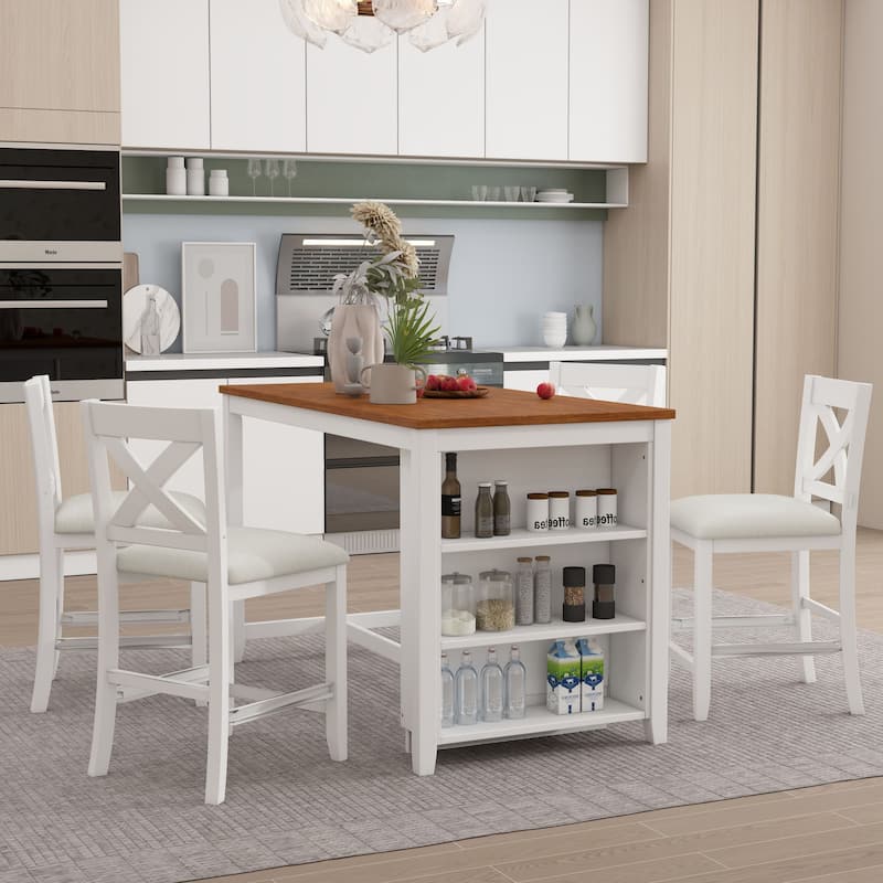 5 Piece Rustic Farmhouse Dining Room Wooden Bar Set