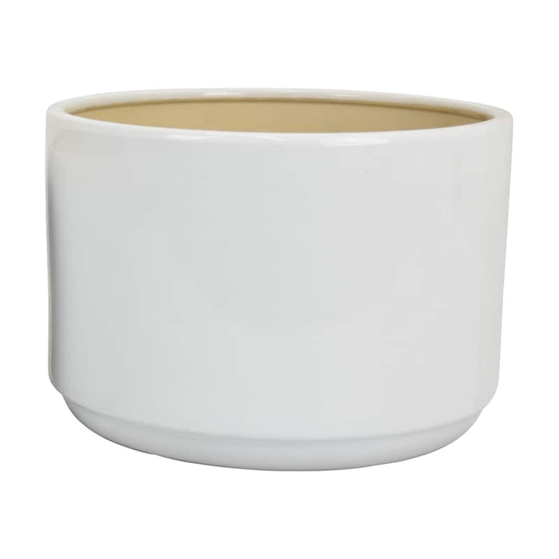 Accent Planter Set of 2, Wide Base, Modern Minimalist White Ceramic
