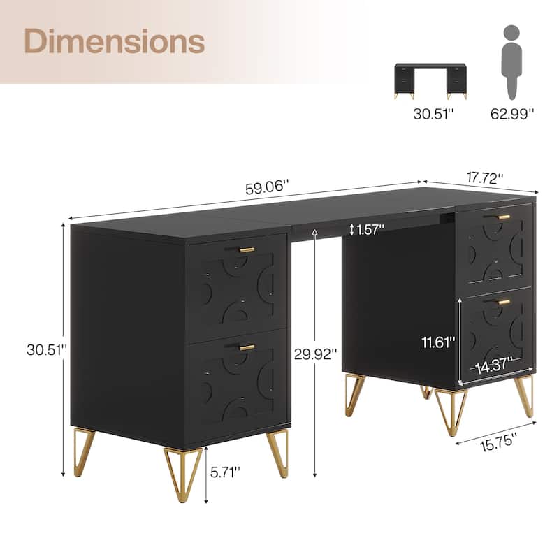 59-Inch Makeup Vanity Desk with 4 Drawers, Modern Beauty Table