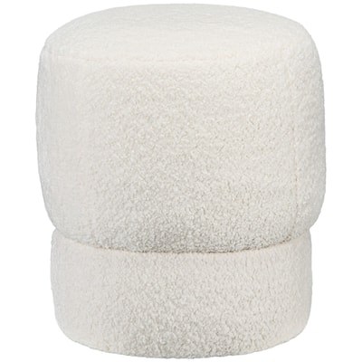 Modern Round Ottoman, Teddy Fleece Fabric Upholstered Foot Stool with Padded Seat for Living Room, Entryway