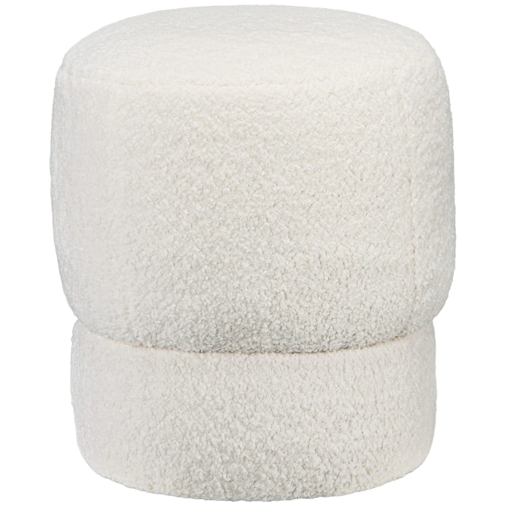 Modern Round Ottoman, Teddy Fleece Fabric Upholstered Foot Stool with Padded Seat for Living Room, Entryway