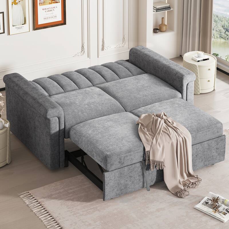 2-in-1 Loveseat Sleeper Recliner Sofa, Convertible Lounge Couch Pull Out Sofa Bed with Vertical Striped Backrest