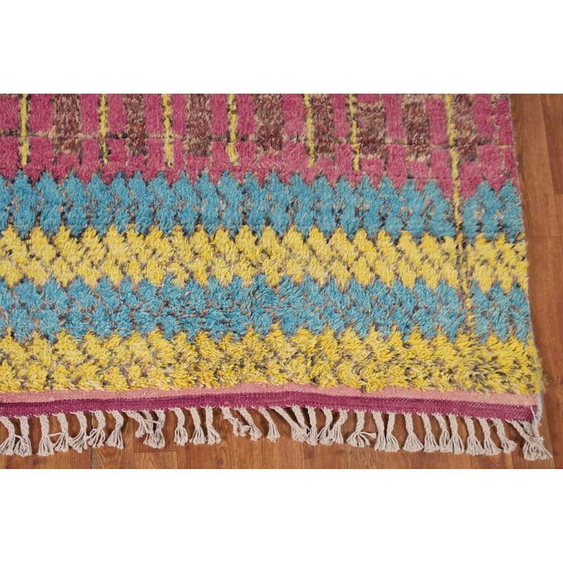 Plush Moroccan Style Rug Hand-Knotted Wool Carpet - 7'8" x 10'11"
