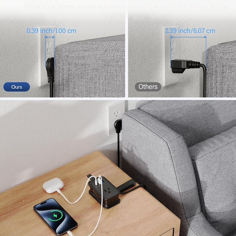 Portable Travel Power Strip with USB Ports 3ft travel extension cord