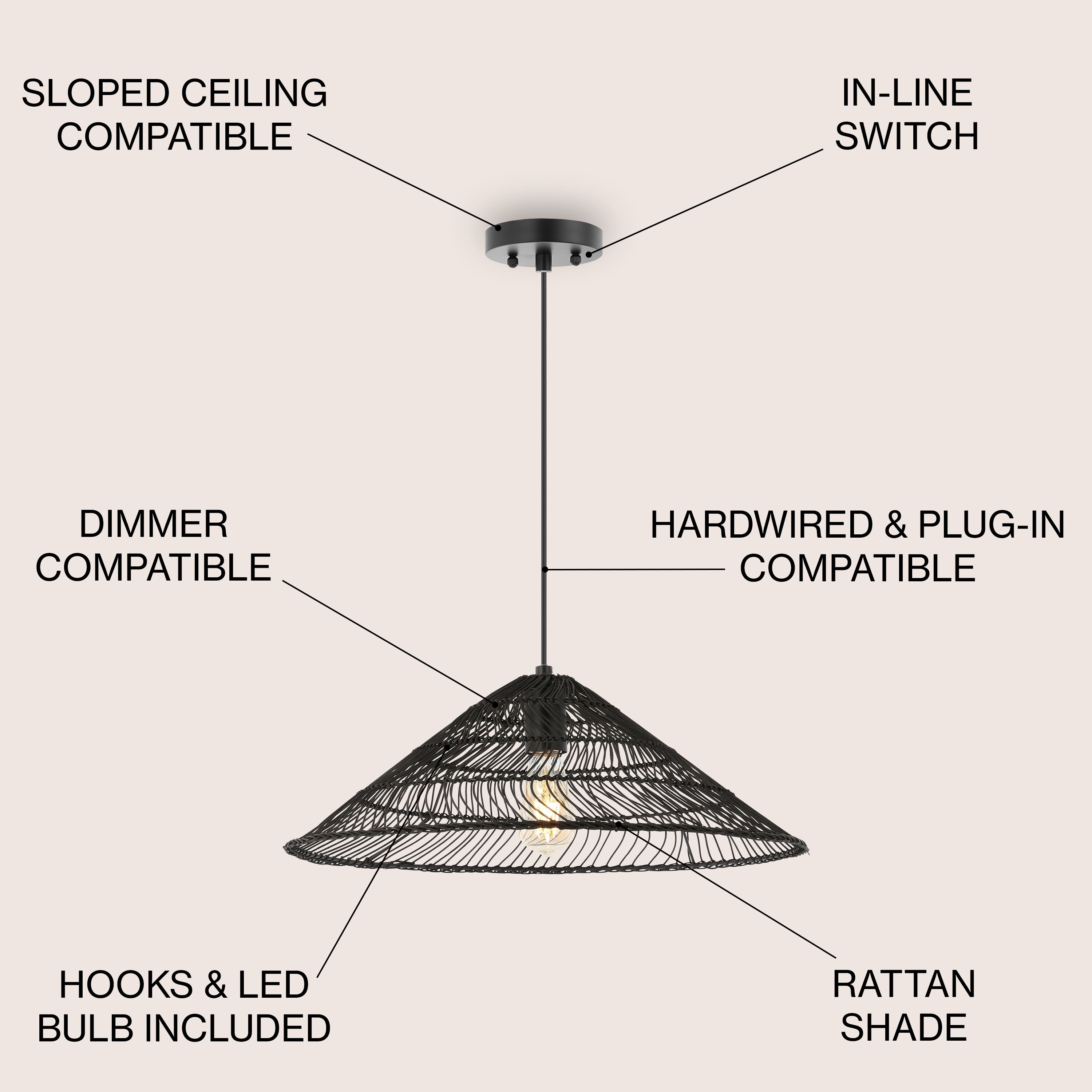 Lucas Modern Farmhouse Plug-In Pendant Light with 15Ft Cord  -image