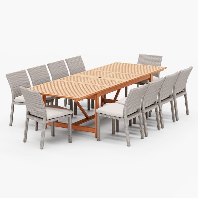 LifestyleGarden 11pc FSC Wood Outdoor Patio Extendable Dining Set