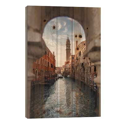 Belltower Of San Giorgio Dei Greci, Venice Print On Wood by Enzo Romano - Multi-Color