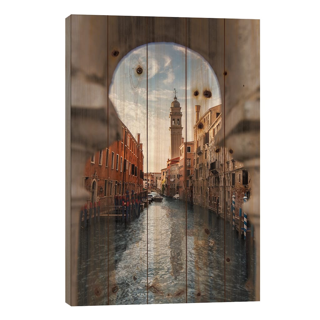 Belltower Of San Giorgio Dei Greci, Venice Print On Wood by Enzo Romano - Multi-Color