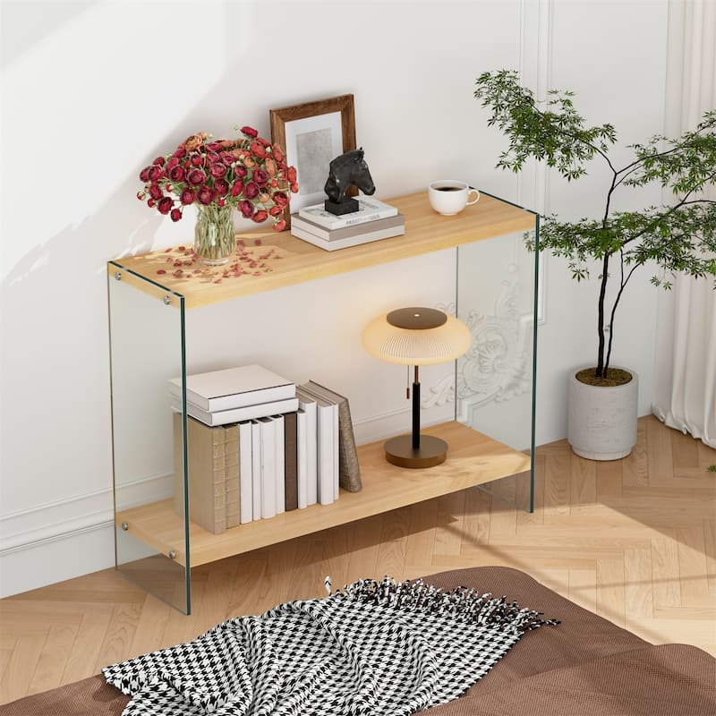 Console Entry Table Storage Rectangular Entryway Table with Tempered Glass Frame - 39.37" x 11.81" x 29.92"
