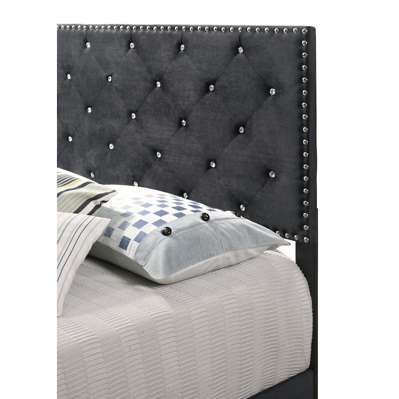 Suffolk Velvet Upholstered Jewel Accent Tufted Nailhead Panel Bed