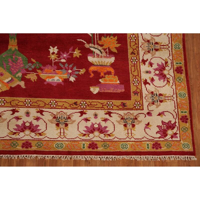 Red Floral Heriz Serapi Indian Area Rug Handmade Wool Carpet - 7'10" x 9'9"