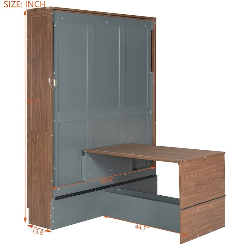 Roomfitters Full Size Murphy Bed Wall Bed with Foldable Desk, Space-Saving Convertible Bed Frame