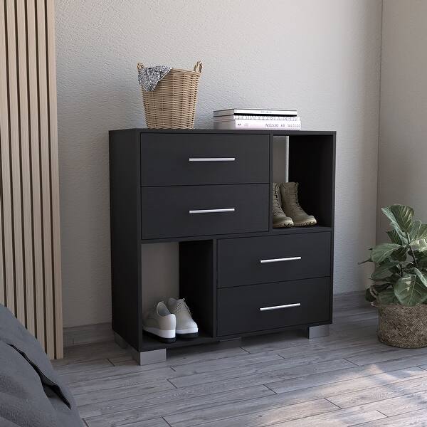 2-Shelf 4-Drawer Dresser Black, Suitable for Bedroom, Living Room, Dining Room, Items Storage Helper - Bed Bath & Beyond - 37777068 2-Shelf 4-Drawer Dresser Black, Suitable for Bedroom, Living Room, Dining Room, Items Storage Helper - Bed Bath & Beyond - 37777068
