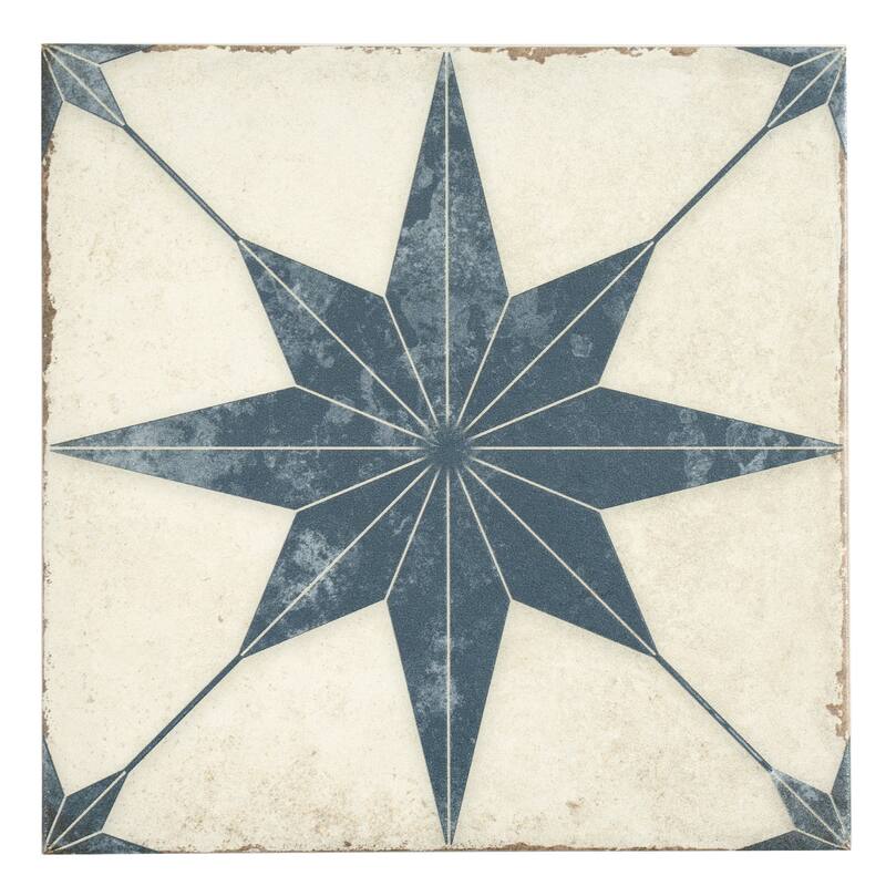 Faenza 8x8 White Navy Porcelain Square Motif Wall and Floor Tile (6.46 sq ft/case) - 15 Pack