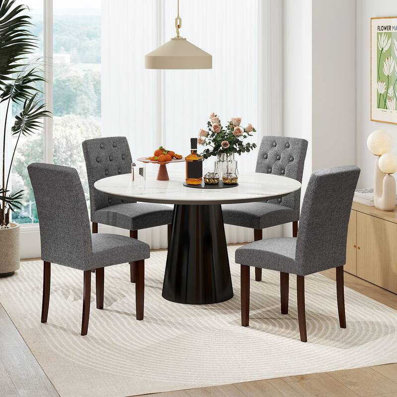 Stylish Upholstered Parson Dining Chair Set with Tufted Back Rubber Wood Legs and Soft Fabric Seat - 18" x 24" x 37"