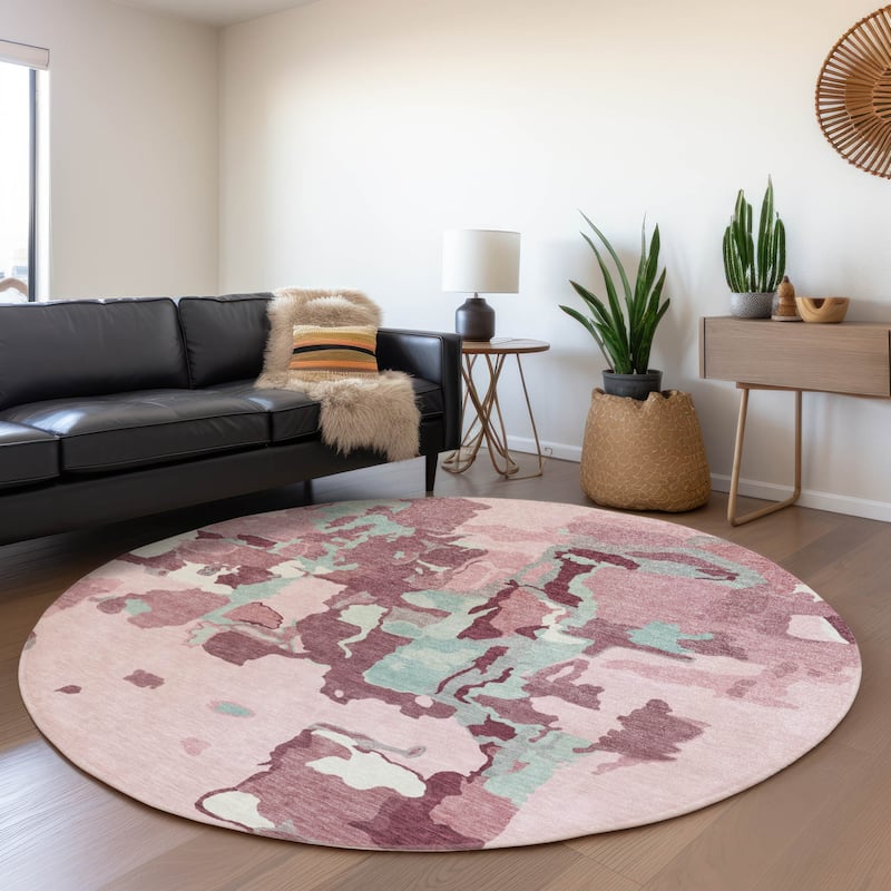 Machine Washable Indoor/ Outdoor Abstract Glam Chantille Rug - Pink - 8' x 8'