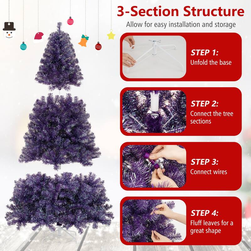 Gymax 6 FT Pre-Lit Tinsel Christmas Tree Artificial Xmas Tree w/ Lush