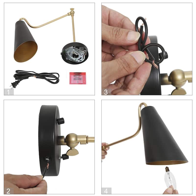 Wylan Modern 1-Light Plug-in Black Gold Swing Arm Lights Metal Wall Sconces