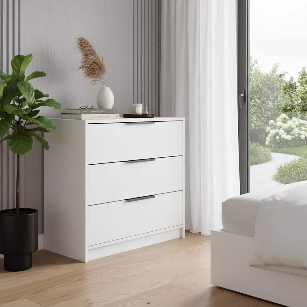 HomeRoots 28" White Wood Three Drawer Dresser