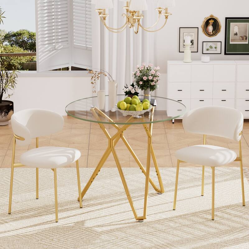 Glass Dining Table, Tempered Glass Tabletop and Metal Legs, Modern Style Glass Kitchen Table