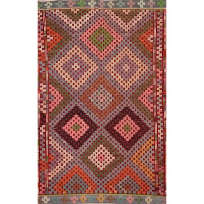 Hand Woven Oriental 100% Wool Carpet Southwestern Tribal Multi-Colored Kilim Area Rug - 9' 4'' X 6' 1''